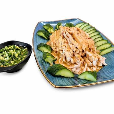 Cold chicken (peanut butter sauce & ginger garlic sauce by the side medium / large